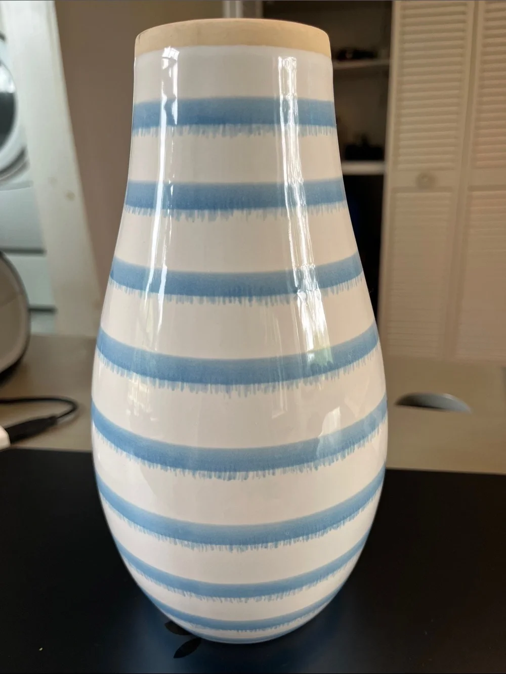 Threshold Tall Striped Vase Blue and White 9”